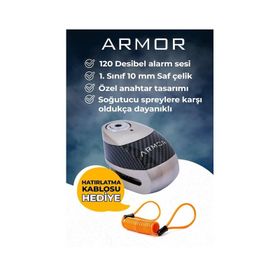 Armor 610 Mva 10 Mm Alarmlı Çelik Disk Kilit Motorsiklet Kilidi Hatırlatma Kablosu