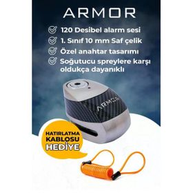 Armor 610 Mva 10 Mm Alarmlı Çelik Disk Kilit Motorsiklet Kilidi Hatırlatma Kablosu