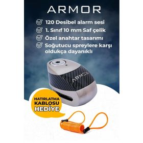 Armor 610 Mva 10 Mm Alarmlı Çelik Disk Kilit Motorsiklet Kilidi Hatırlatma Kablosu