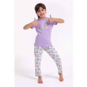 Arnetta Eat Sleep Coffee Repeat Lila Kız Çocuk Pijama Takımı