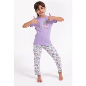 Arnetta Eat Sleep Coffee Repeat Lila Kız Çocuk Pijama Takımı