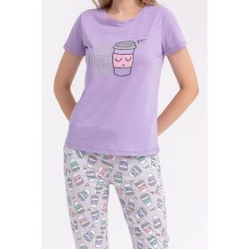 Arnetta Eat Sleep Coffee Repeat Lila Kız Çocuk Pijama Takımı