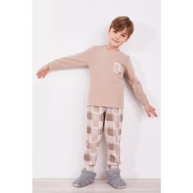 Arnetta Ekoseli Bej Erkek Çocuk Uzun Kol Pijama Takımı