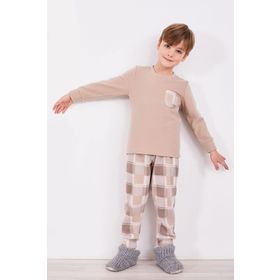 Arnetta Ekoseli Bej Erkek Çocuk Uzun Kol Pijama Takımı
