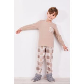 Arnetta Ekoseli Bej Erkek Çocuk Uzun Kol Pijama Takımı