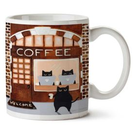 Art Hediye 01 Coffee Kahve Kedi Cafe Hoşgeldiniz İki Tarafı Baskılı Kupa Bardak