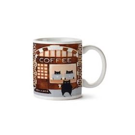 Art Hediye 01 Coffee Kahve Kedi Cafe Hoşgeldiniz İki Tarafı Baskılı Kupa Bardak
