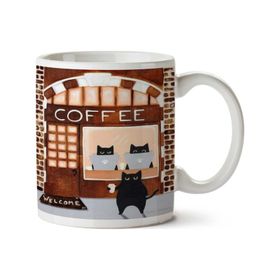 Art Hediye 01 Coffee Kahve Kedi Cafe Hoşgeldiniz İki Tarafı Baskılı Kupa Bardak