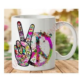 Art Hediye 1-034 Barış Peace İki Taraf Baskılı Kupa Bardak