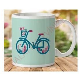 Art Hediye 1-082 Retro Çiçek Sepeti Bicycle İki Tarafı Baskılı Kupa Bardak