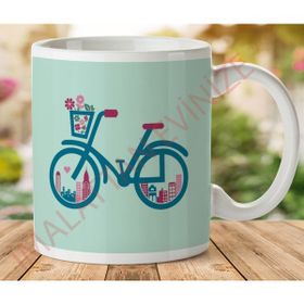 Art Hediye 1-082 Retro Çiçek Sepeti Bicycle İki Tarafı Baskılı Kupa Bardak