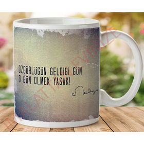 Art Hediye 1-098 Cemal Süreya Özgürlüğün Geldiği Gün İki Tarafı Baskılı Kupa Bardak