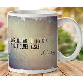 Art Hediye 1-098 Cemal Süreya Özgürlüğün Geldiği Gün İki Tarafı Baskılı Kupa Bardak