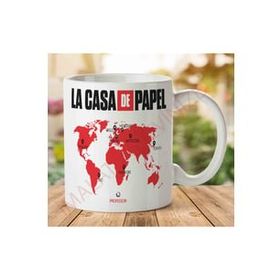 Art Hediye 1-1109 LA CASA DE PAPEL Dünya Haritası İki Tarafı Baskılı Kupa Bardak