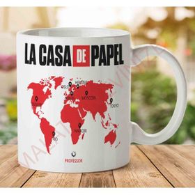 Art Hediye 1-1109 LA CASA DE PAPEL Dünya Haritası İki Tarafı Baskılı Kupa Bardak