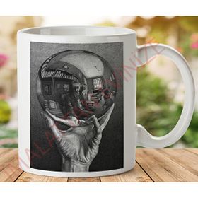 Art Hediye 1-146 ESCHER HAND DÜNYA ELİMDE İki Tarafı Baskılı Kupa Bardak