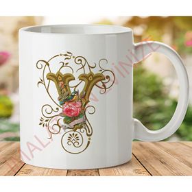 Art Hediye 1-210 V HARFİ İki Tarafı Baskılı Kupa Bardak