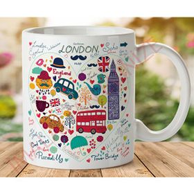 Art Hediye 1-289 Londra Kalp Beyaz İki Tarafı Baskılı Kupa Bardak