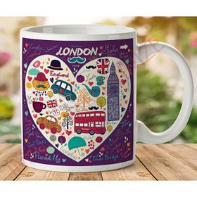 Art Hediye 1-290 Londra Kalp İki Tarafı Baskılı Kupa Bardak