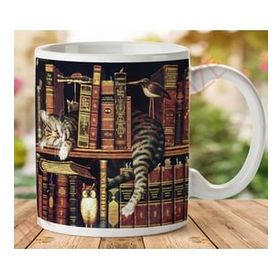 Art Hediye 1-570 KİTAP VE KEDİ İki Tarafı Baskılı Kupa Bardak