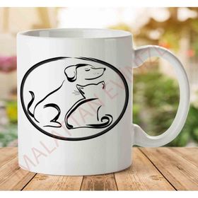 Art Hediye 1-965 Dog and Cat Köpek ve Kedi İki Tarafı Baskılı Kupa Bardak