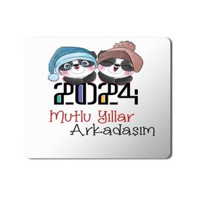 Art Hediye 2024 Mutlu Yıllar Arkadaşım Pandalar 23x19 cm Mouse Pad