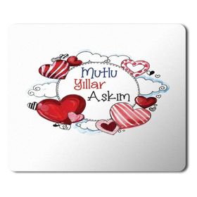 Art Hediye 2024 Mutlu Yıllar Aşkım Kalpler Kalp Kırmızı 23x19 cm Mouse Pad