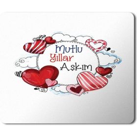 Art Hediye 2024 Mutlu Yıllar Aşkım Kalpler Kalp Kırmızı 23x19 cm Mouse Pad