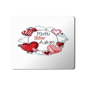 Art Hediye 2024 Mutlu Yıllar Aşkım Kalpler Kalp Kırmızı 23x19 cm Mouse Pad