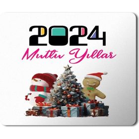 Art Hediye 2024 Mutlu Yıllar Çam Ağacı Süsler 23x19 cm Mouse Pad