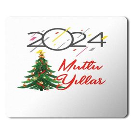 Art Hediye 2024 Mutlu Yıllar Çam Ağacı Yağmur 23x19 cm Mouse Pad
