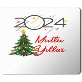 Art Hediye 2024 Mutlu Yıllar Çam Ağacı Yağmur 23x19 cm Mouse Pad