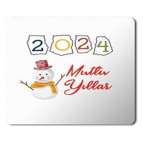 Art Hediye 2024 Mutlu Yıllar Kardan Adam Boya 23x19 cm Mouse Pad