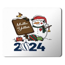 Art Hediye 2024 Mutlu Yıllar Kardan Adam Tabela 23x19 cm Mouse Pad