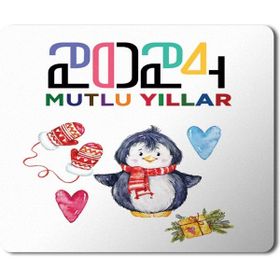 Art Hediye 2024 Mutlu Yıllar Penguen Kalp 23x19 cm Mouse Pad