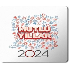 Art Hediye 2024 Mutlu Yıllar Şekiller 23x19 cm Mouse Pad