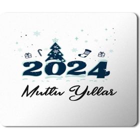 Art Hediye 2024 Mutlu Yıllar Yazı Çam Ağacı 23x19 cm Mouse Pad