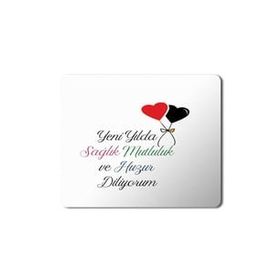 Art Hediye 2024 Yeni Yılda Sağlık Huzur Diliyorum Kalpler 23x19 cm Mouse Pad