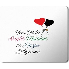 Art Hediye 2024 Yeni Yılda Sağlık Huzur Diliyorum Kalpler 23x19 cm Mouse Pad