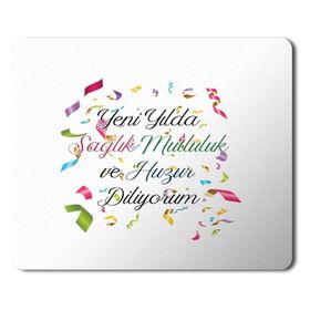 Art Hediye 2024 Yeni Yılda Saglık Mutluluk Huzur Konfeti 23x19 cm Mouse Pad