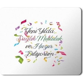 Art Hediye 2024 Yeni Yılda Saglık Mutluluk Huzur Konfeti 23x19 cm Mouse Pad