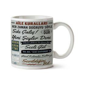 Art Hediye Aile Kuralları İki Tarafı Baskılı Kupa Bardak