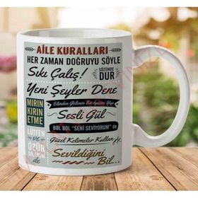 Art Hediye Aile Kuralları İki Tarafı Baskılı Kupa Bardak