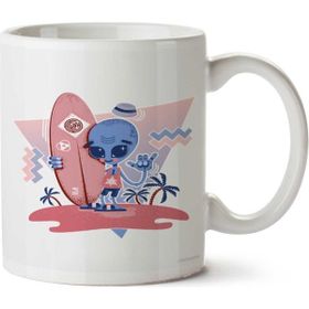 Art Hediye Alien Uzaylı Sörf İki Tarafı Baskılı Kupa Bardak