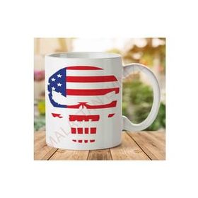 Art Hediye Amerıcan Skull Amerikan Kuru Kafa İki Tarafı Baskılı Kupa Bardak