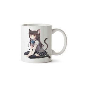 Art Hediye Anime Kedi Kadın İki Tarafı Baskılı Kupa Bardak