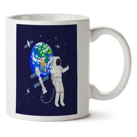Art Hediye Astronaut Dünya Uydu İki Tarafı Baskılı Kupa Bardak