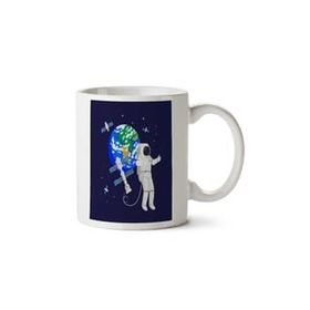 Art Hediye Astronaut Dünya Uydu İki Tarafı Baskılı Kupa Bardak