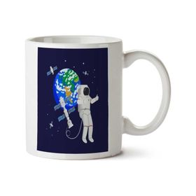 Art Hediye Astronaut Dünya Uydu İki Tarafı Baskılı Kupa Bardak