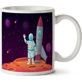 Art Hediye Astronot Roket Dünya İki Tarafı Baskılı Kupa Bardak